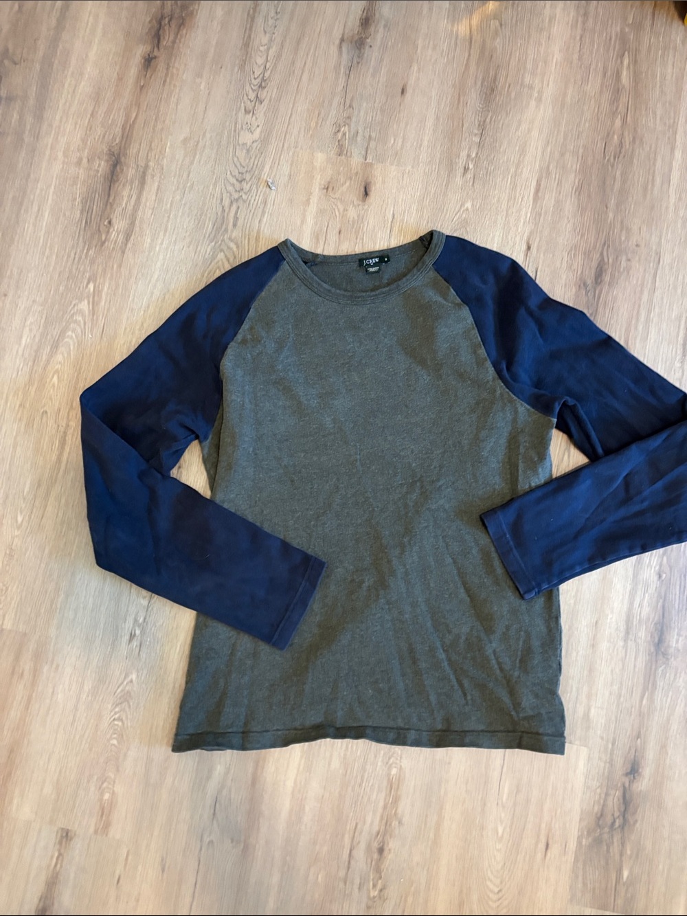 J. Crew Olive Body Navy Raglan Long Sleeve Tee